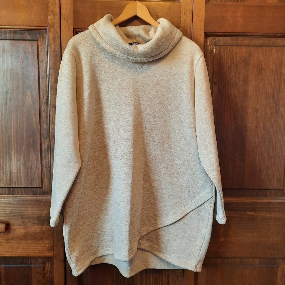 Lands' End Tan Cream Marled Knit Fleece Pullover Cowlneck Sweatshirt Size 2X